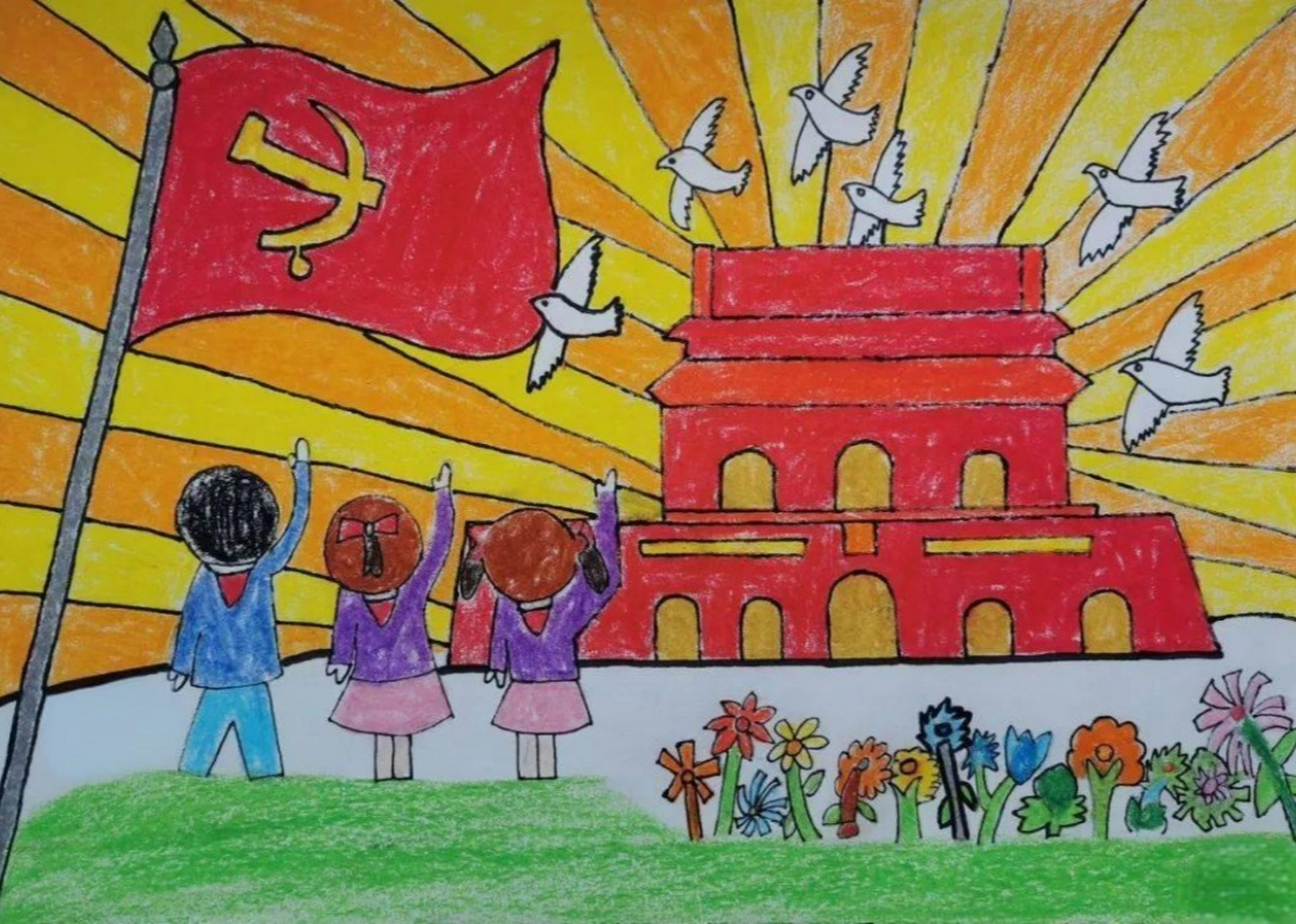 爱党爱国绘画作品 95用画笔绘就心中的党,挥洒笔墨颂祖国——用色彩