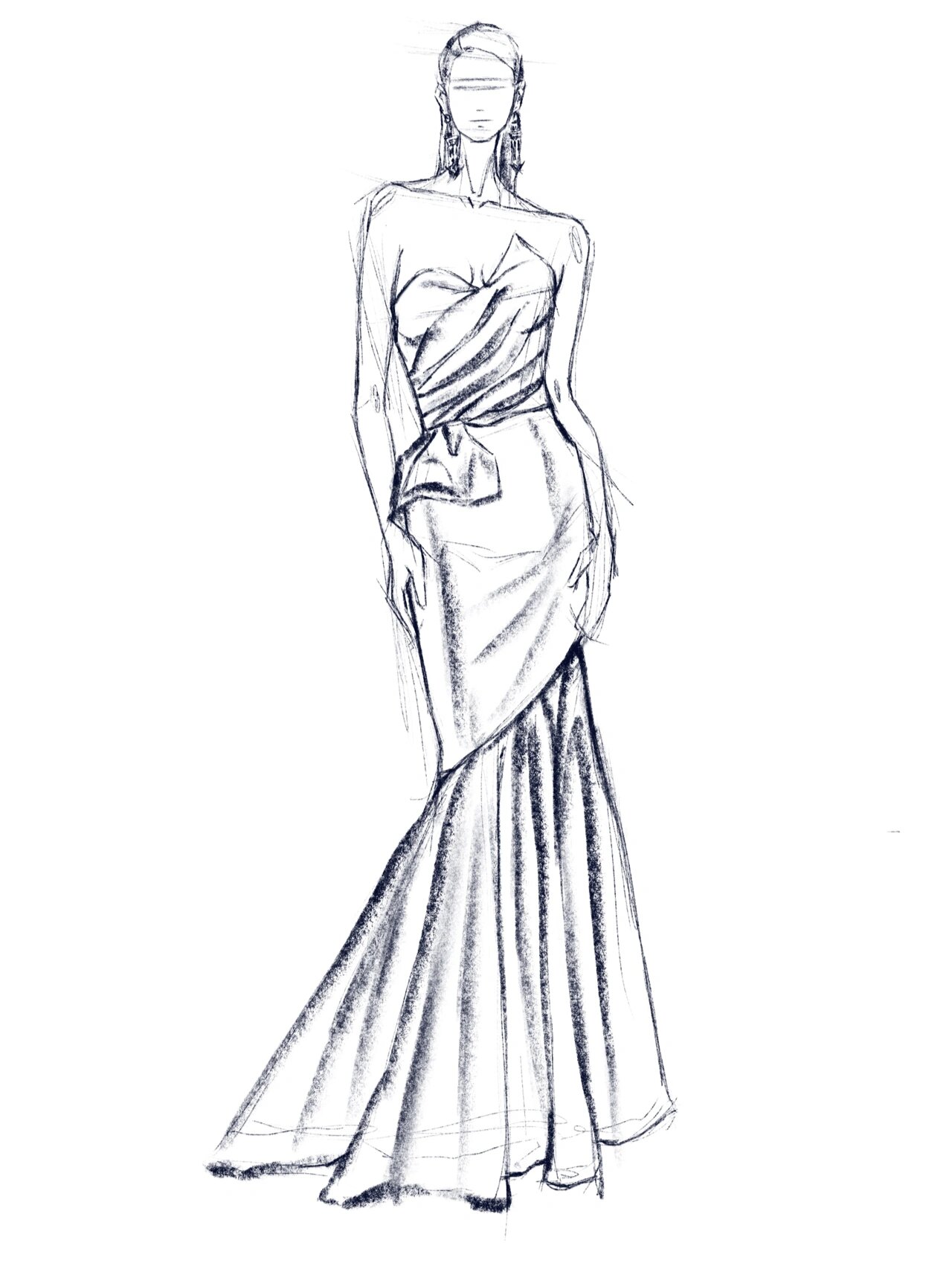 时装画96|服装设计手绘线稿7315-礼服系列91