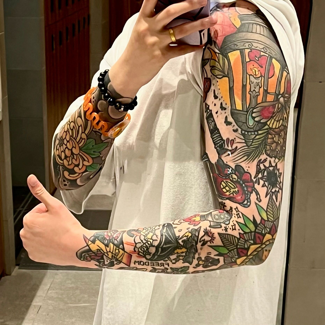 一条毫无训练痕迹的oldschool拼接肥花臂96