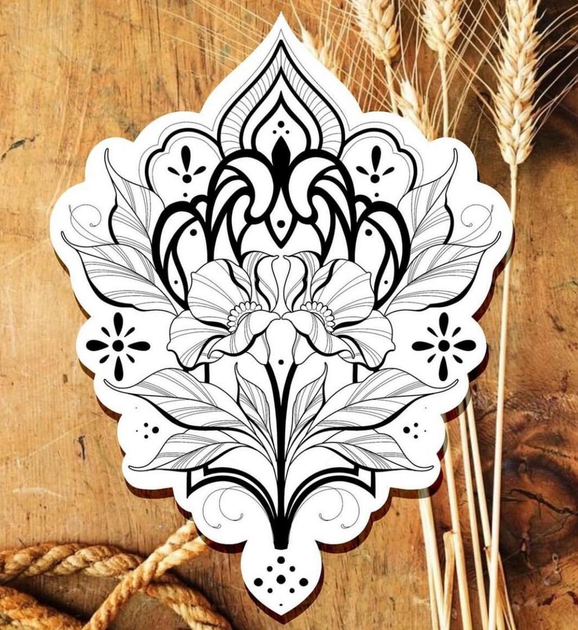 tattoo纹身图案分享|对称 线条 花卉之美 以线条粗细变化和对称构图