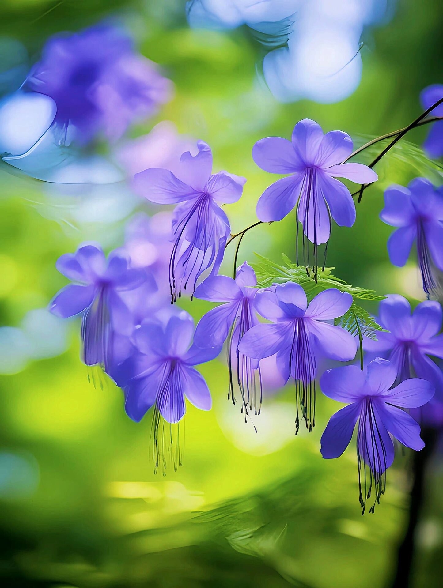 兰花高清手机壁纸,植物静态美,治愈人 " 薄如蝉翼的蓝花,静静地在风中