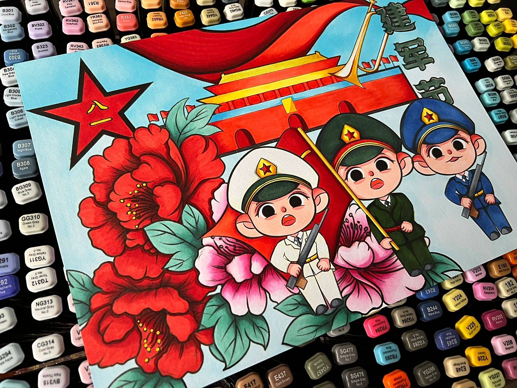 建军节 主题画 军魂筑盛世,丹青照汗心 致敬最可爱的人