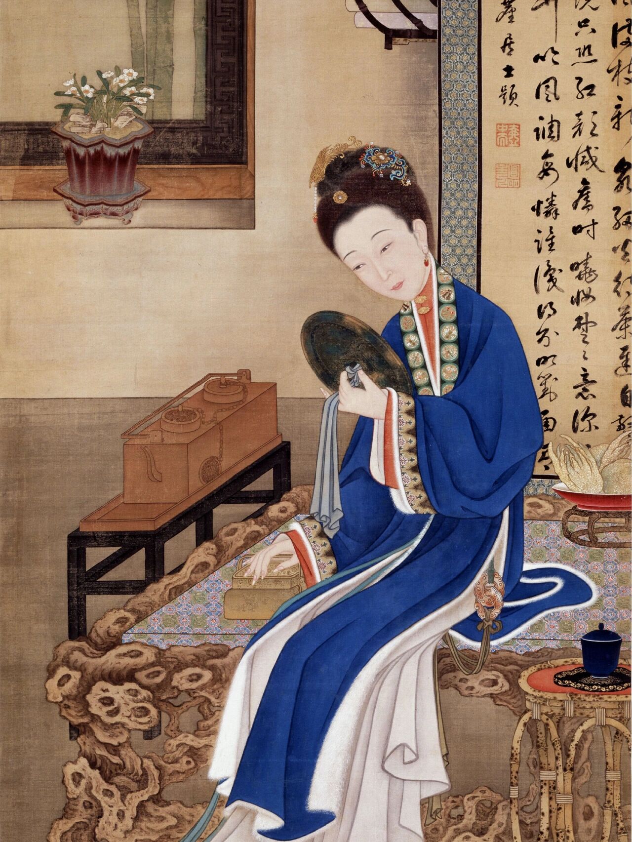 仕女系列,雍正十二美人图(胤禛美人图) 绢本184 x94cm厘米 清佚名