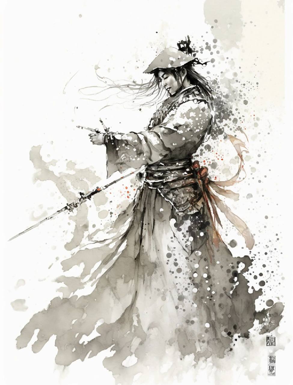 水墨武侠人物|雪茫茫,剑光响