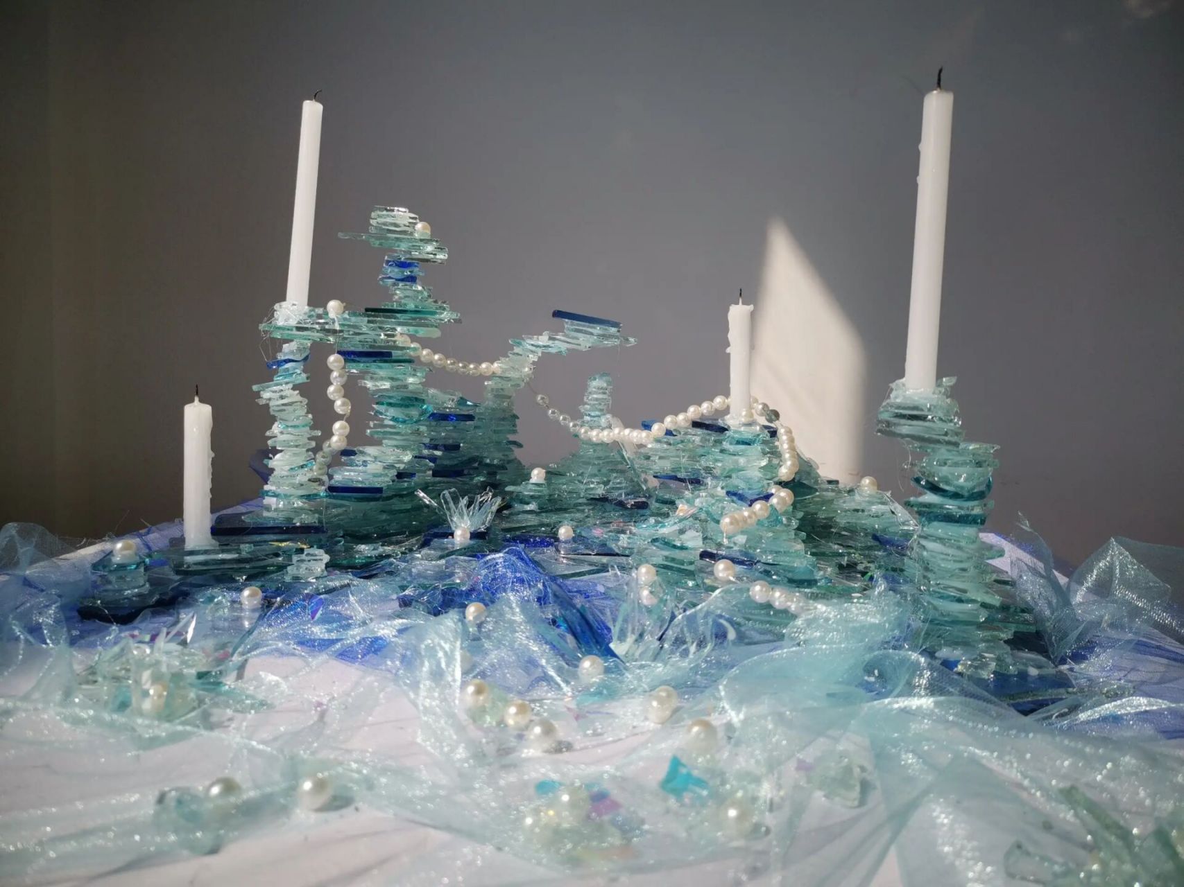 立构小组作业出 立体构成三人大作业,60×60(厘米)玻璃烛台,主题景观