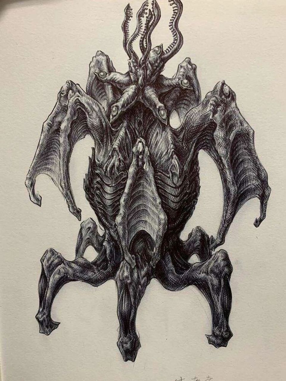 原创克苏鲁手绘 古老者～原创作品 根据书中描述想象的,看网上大部分