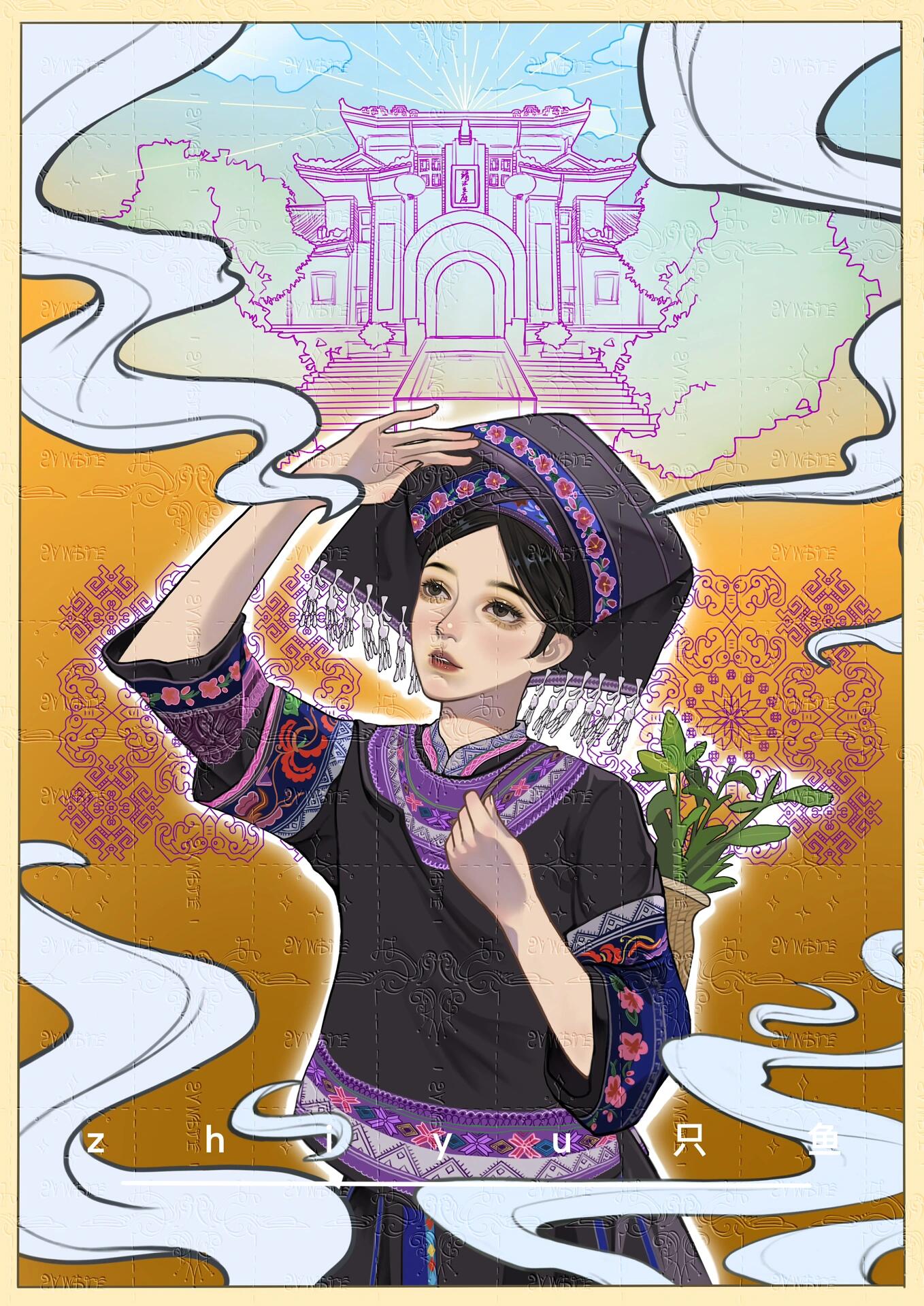 少数民族插画系列|藏苗壮 前一段时间忙着画的作品,已参赛