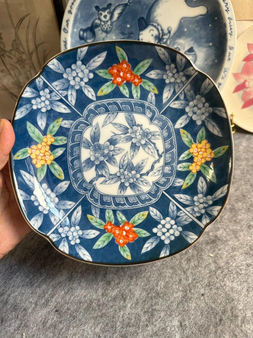 非常少见漂亮的桂花画片,釉上彩部分为手绘