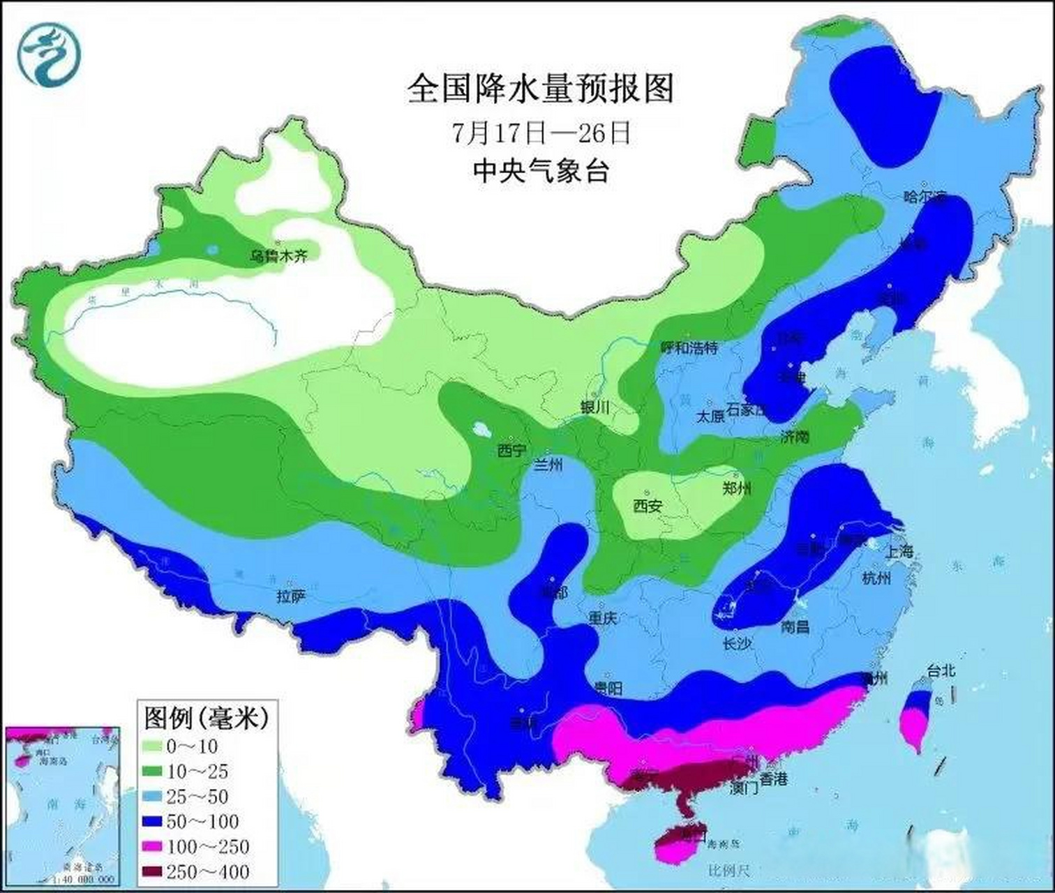 未来十天全国中期天气预报:台风泰利登陆华南,中东部大范围雨水来袭