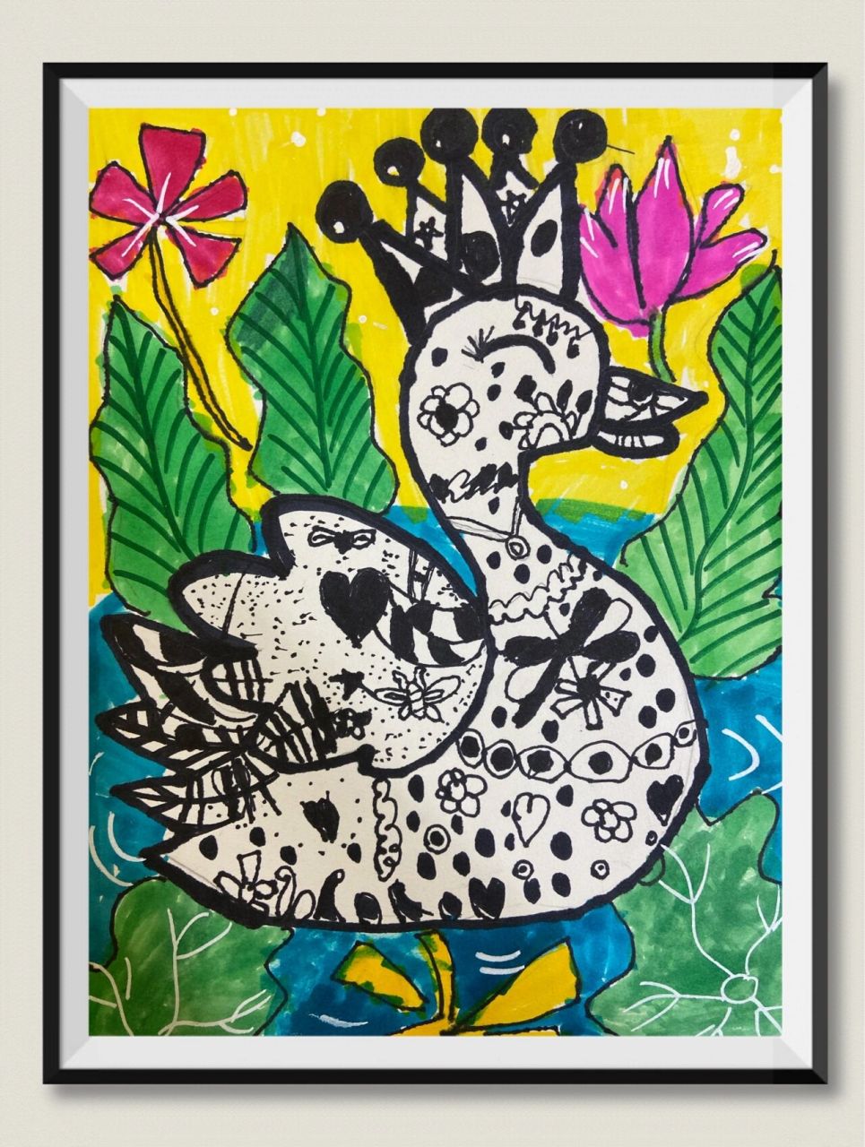 让孩子知道什么是线描画,重点是点线面的练习和表现. 2.