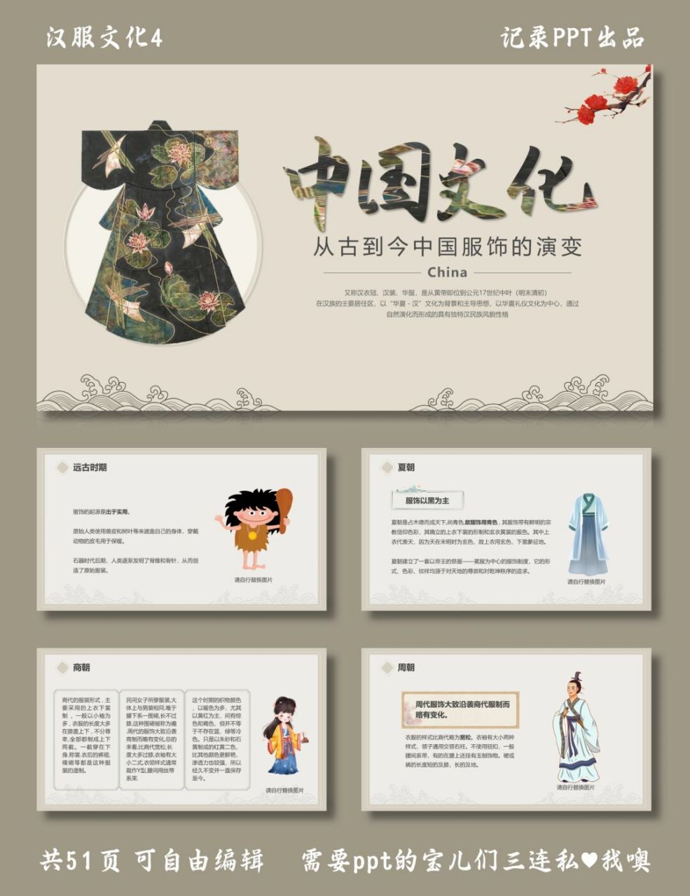 中国服饰的演变 汉服文化4 ppt模板 介绍了从古到今中国服饰的演变