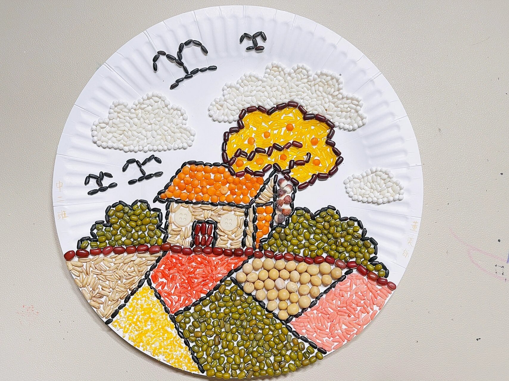 幼儿园谷物贴画 老师布置的任务,亲子手工谷物贴画,耗时三个半小时