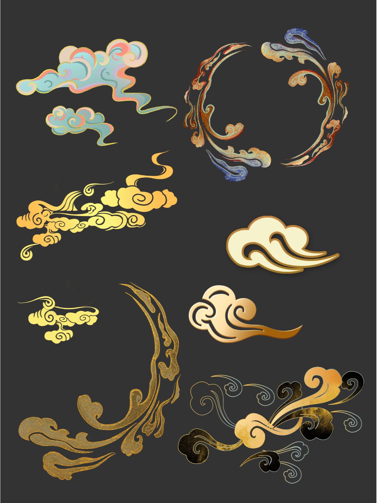 129素材|炫彩敦煌祥云传统立体云纹97 今天来分享国风敦煌彩绘祥云