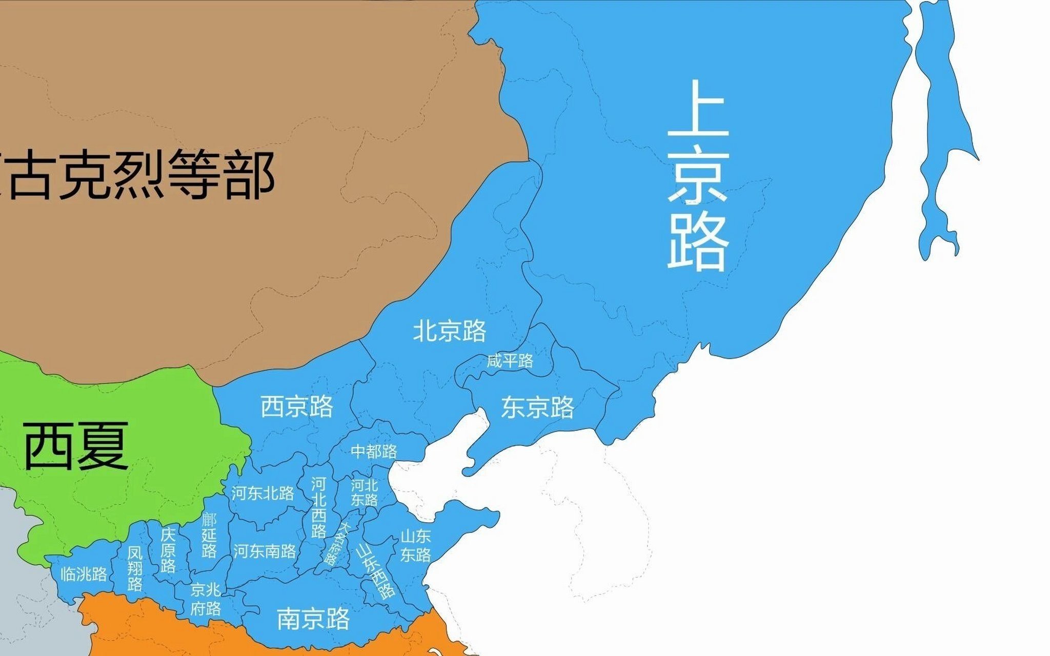 金朝行政区划 金朝十九路: ①上京路(管辖蒲裕路,葛懒路,速频路,胡里