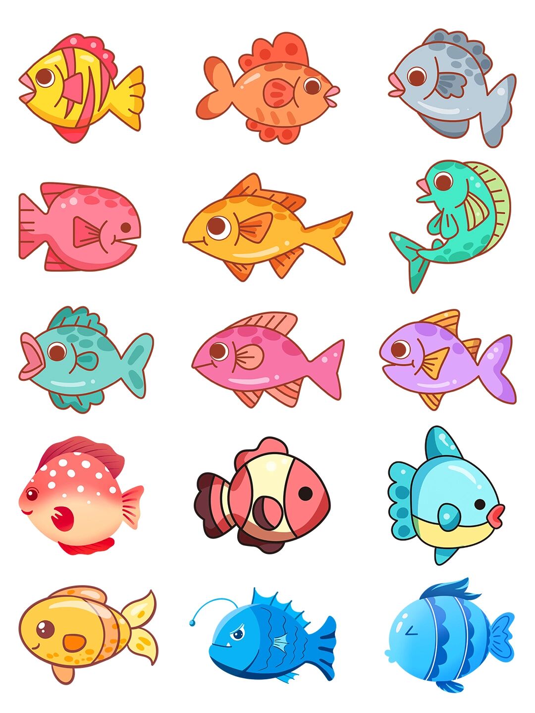 卡通素材—小鱼插画免抠png设计素材必备