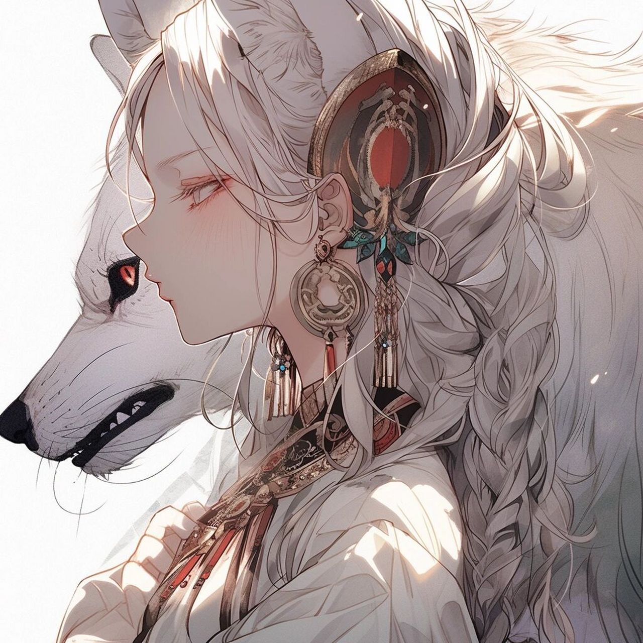 耳饰和头饰灵感来源幽灵公主,想要打造一个被白狼