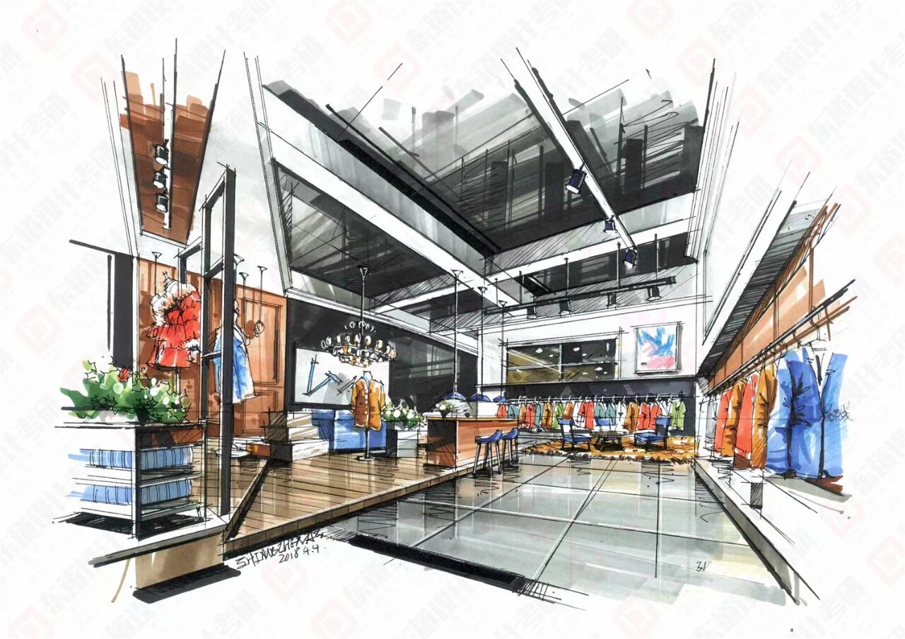 室内服装店马克笔步骤图
