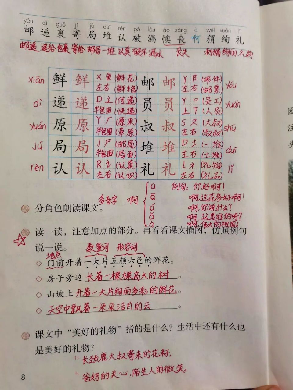 二年级下册《开满鲜花的小路》课堂笔记 重点:1,课后生字打乱顺序熟练