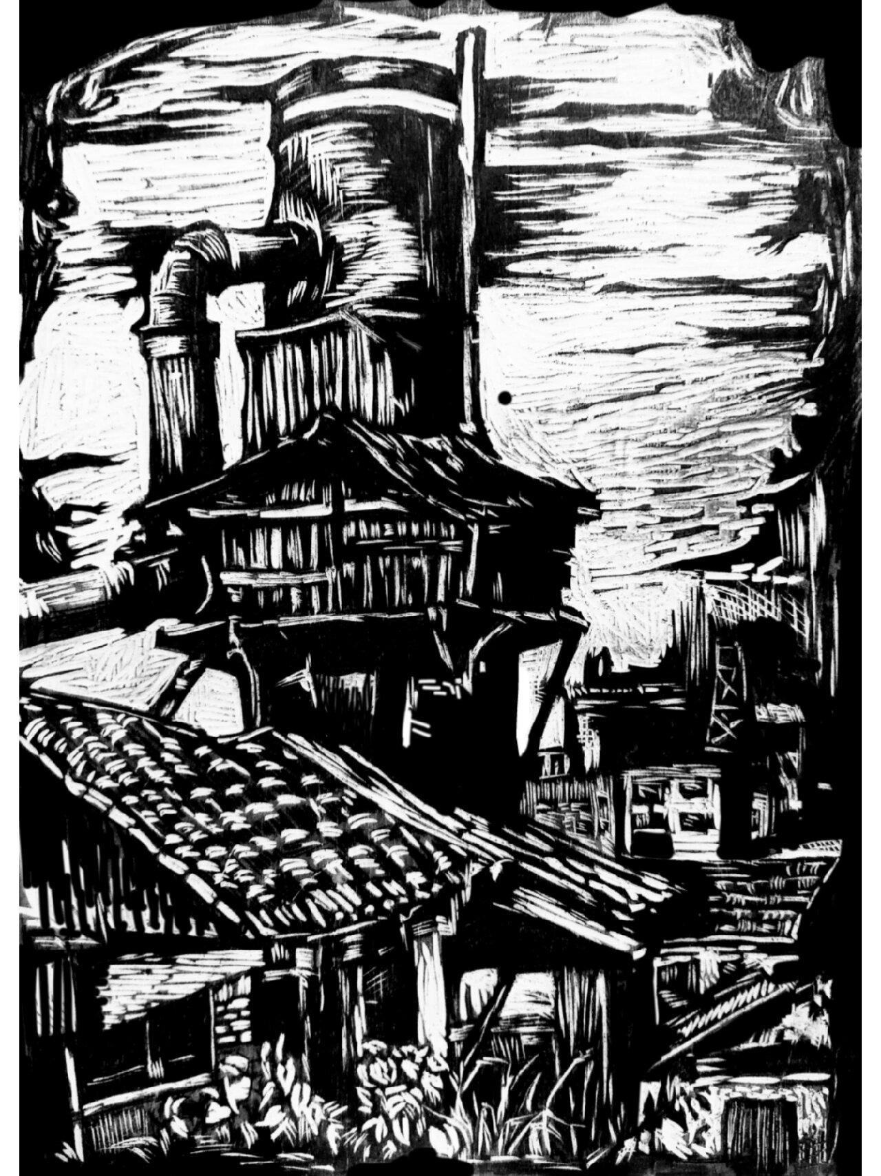 木刻版画风景创作