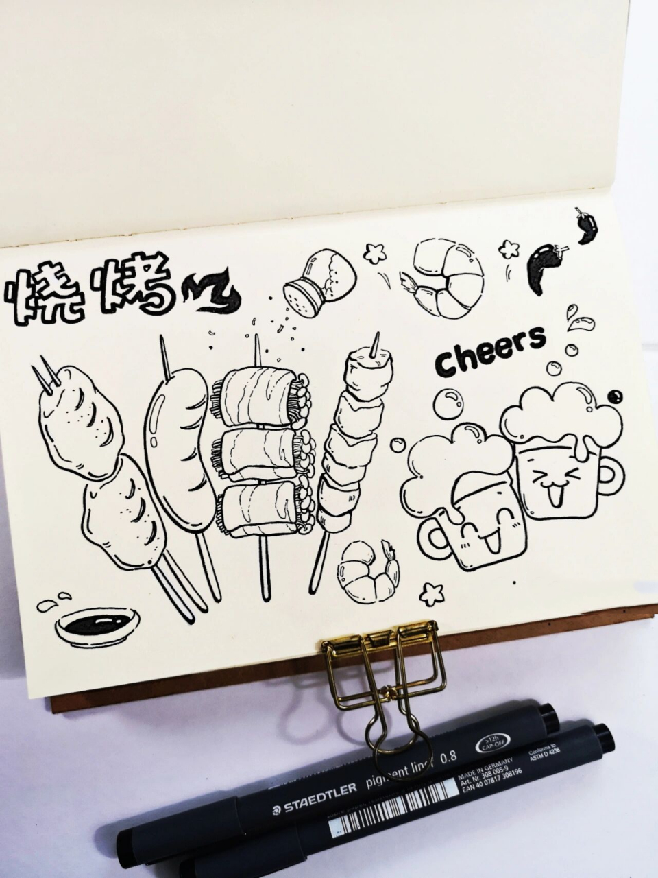 烧烤简笔画| 原创 |手绘手账素材.