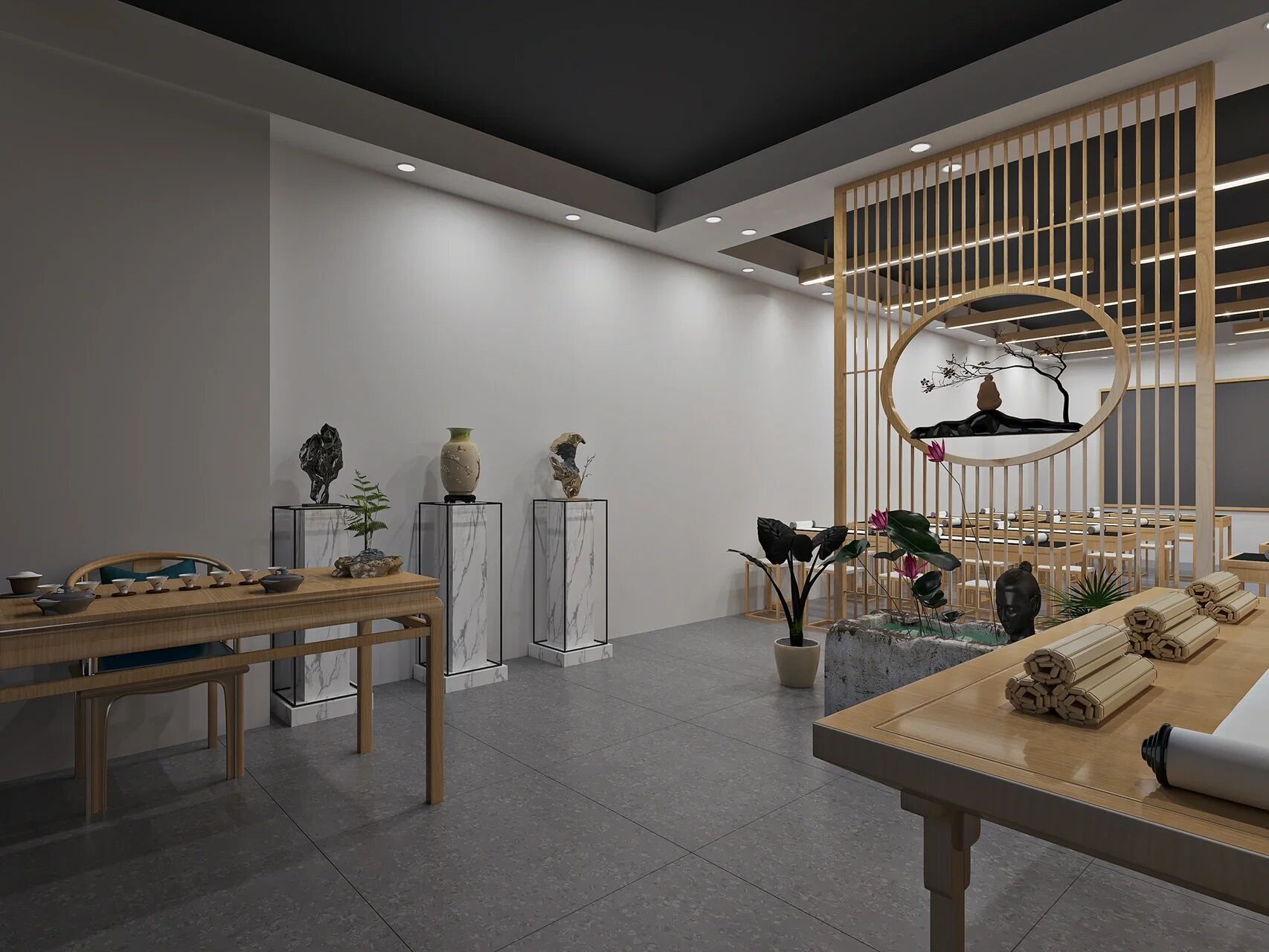 杭州书法培训教室装修设计案例 书法教室面积:110平 书法教室风格