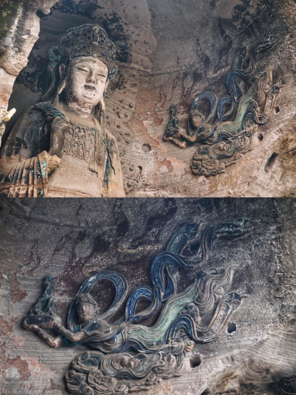 四川旅游|安岳石刻-圆觉洞 佛塔龛与净瓶观音龛 佛塔共十三层,为晚唐