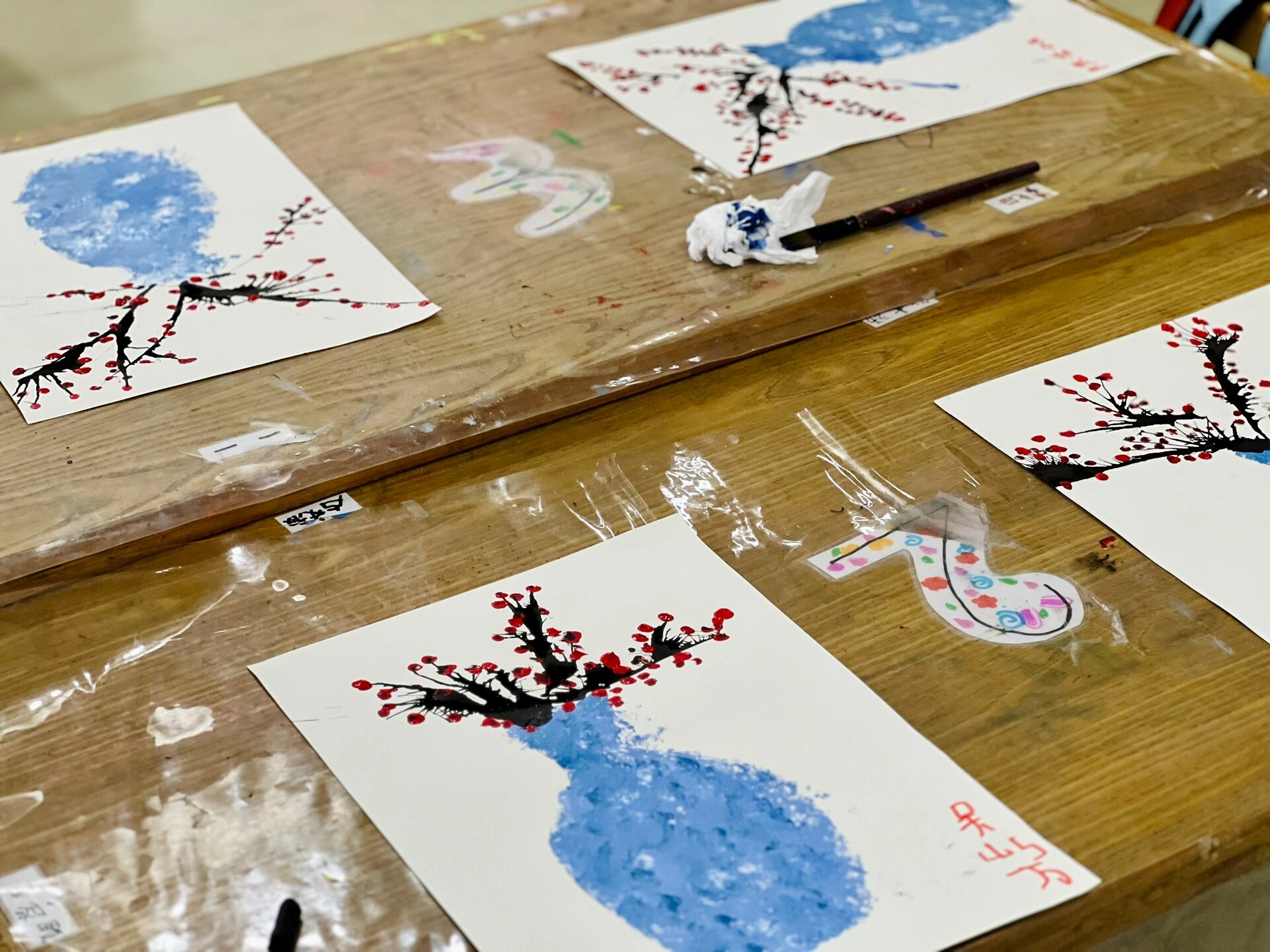 青花瓷中梅|有趣的吹画-幼儿3-6岁创意美术!