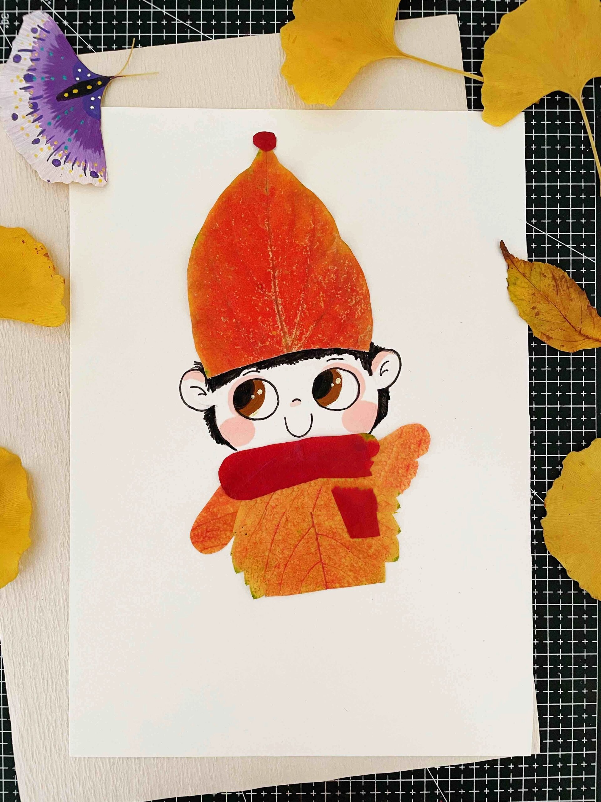 树叶贴画 | 男孩 落叶94是深秋给孩子们最好的礼物. 原创