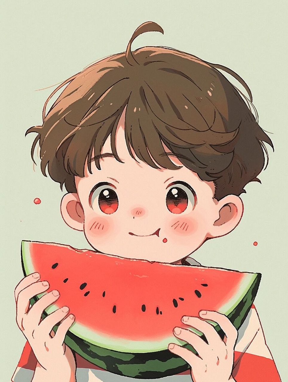 一起吃西瓜吧|情侣头像|可爱旧漫风