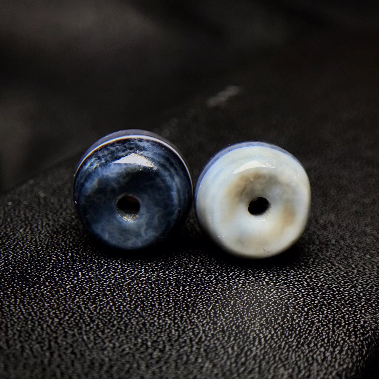 西亚蓝沁一线药师珠,9050/一颗 天然蓝沁玛瑙纹路,像一幅水墨画一样