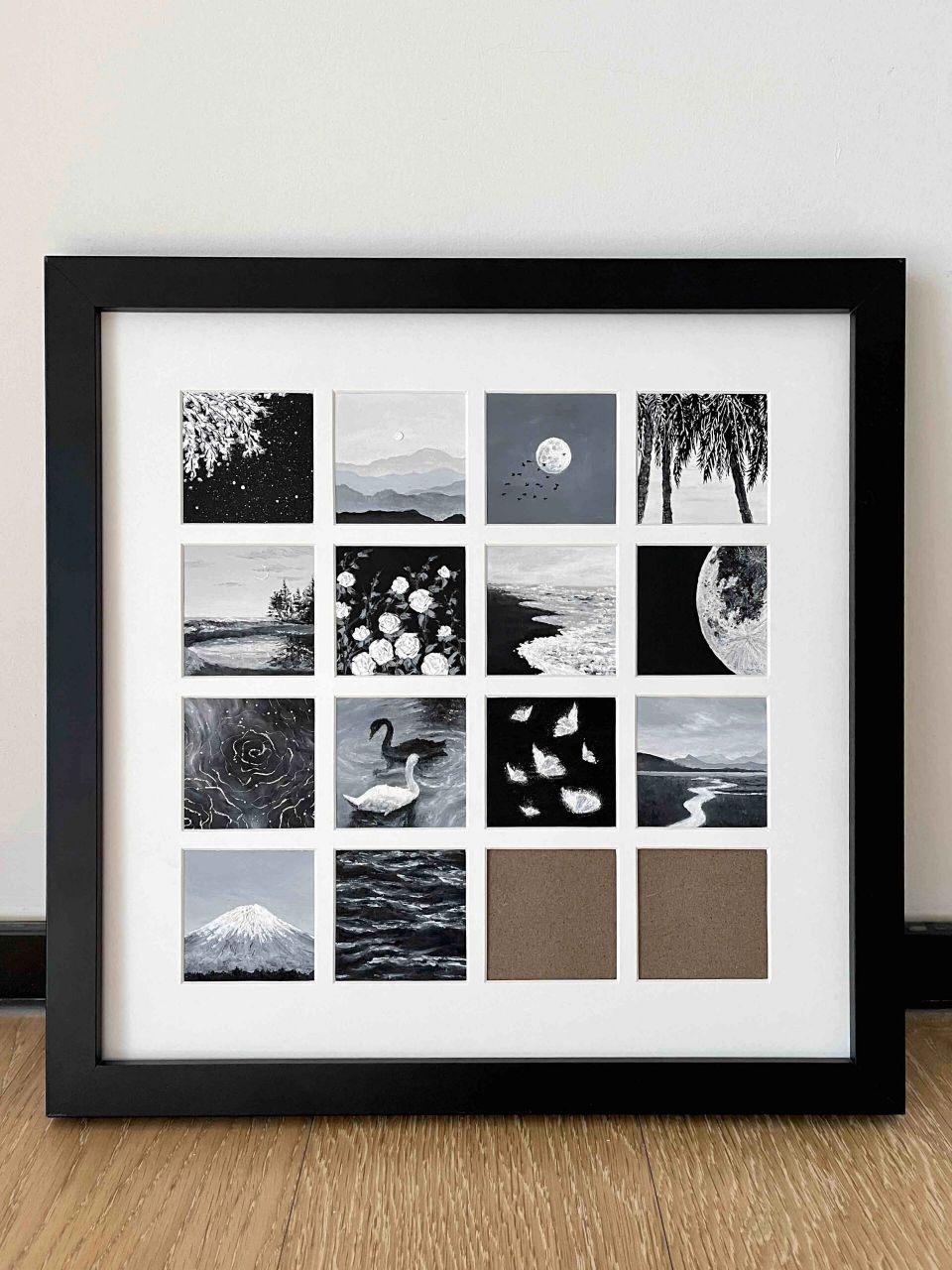 油画棒 | 黑白配16宫格(14/16) | 附教程 油画棒:高尔乐 画纸:6*6