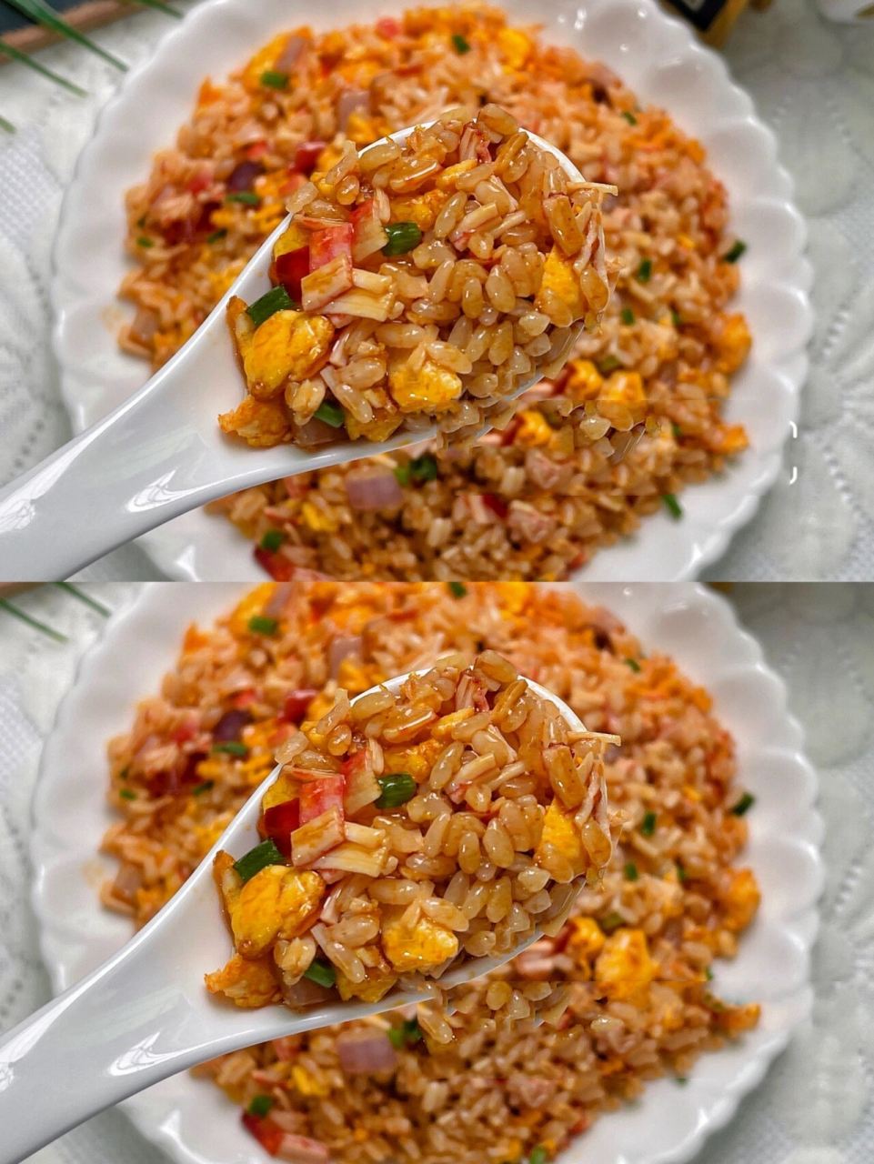 今天get舔盘的蟹柳鸡蛋炒饭,味道太香了,蟹柳的鲜味很浓郁,最爱炒饭的