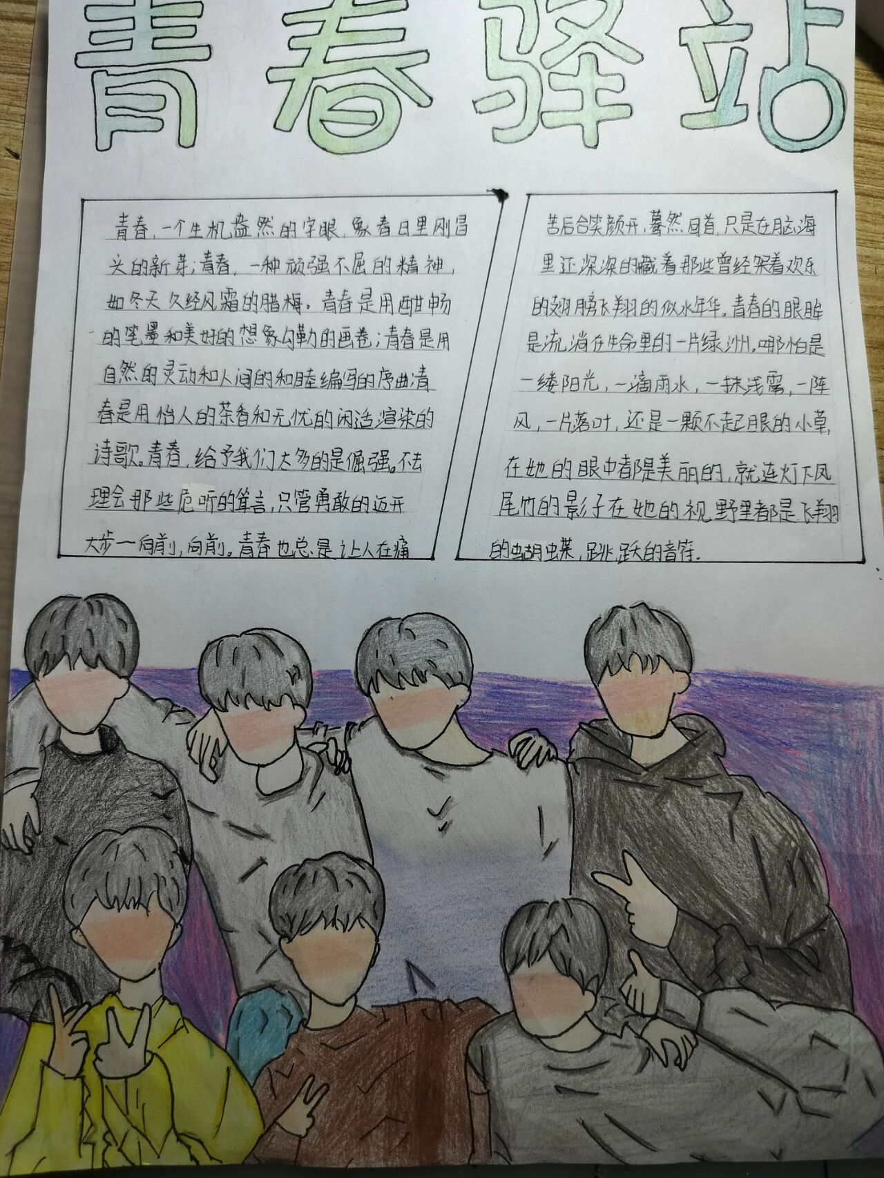 时代少年团 嘿嘿,学校让画的手抄报,吧时团画上去了,不知道有没有跑题