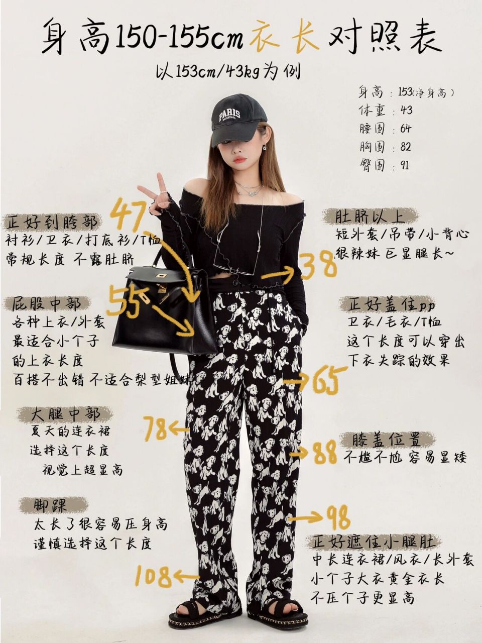 150-155cm小个子女孩衣长/裤长/裙长对照表 以我153cm身高为例 为小