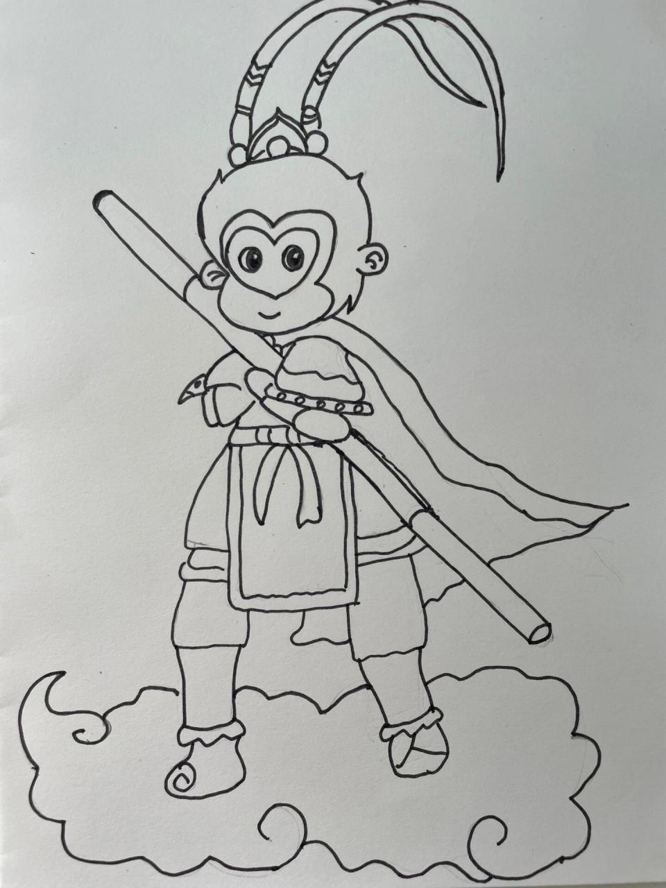 娃最近迷上齐天大圣孙悟空 我画轮廓 他涂色90