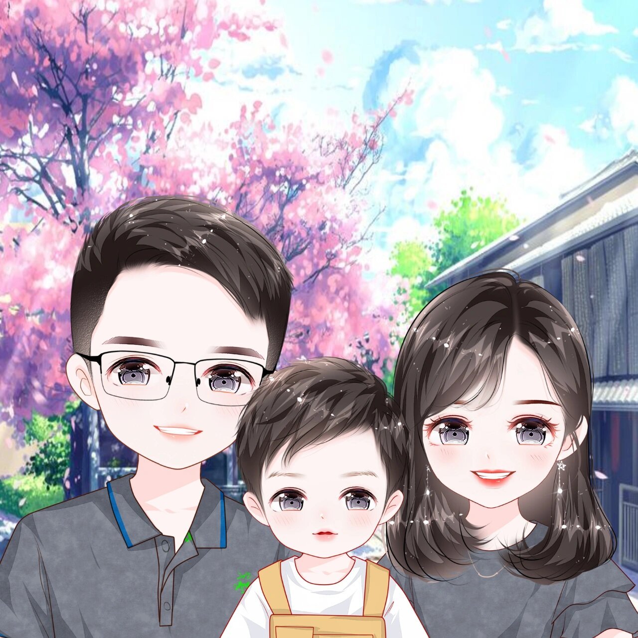 全家福头像|三口之家|四口之家|五口之家 全家福手绘漫画头像,每天