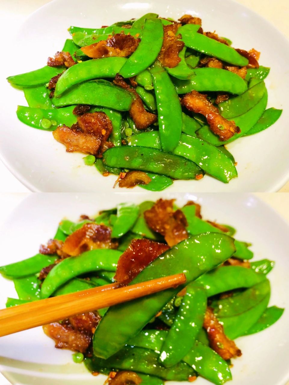 荷兰豆炒腊肉|这么做,爽口下饭又美味7515 晚餐就要简简单单,又不