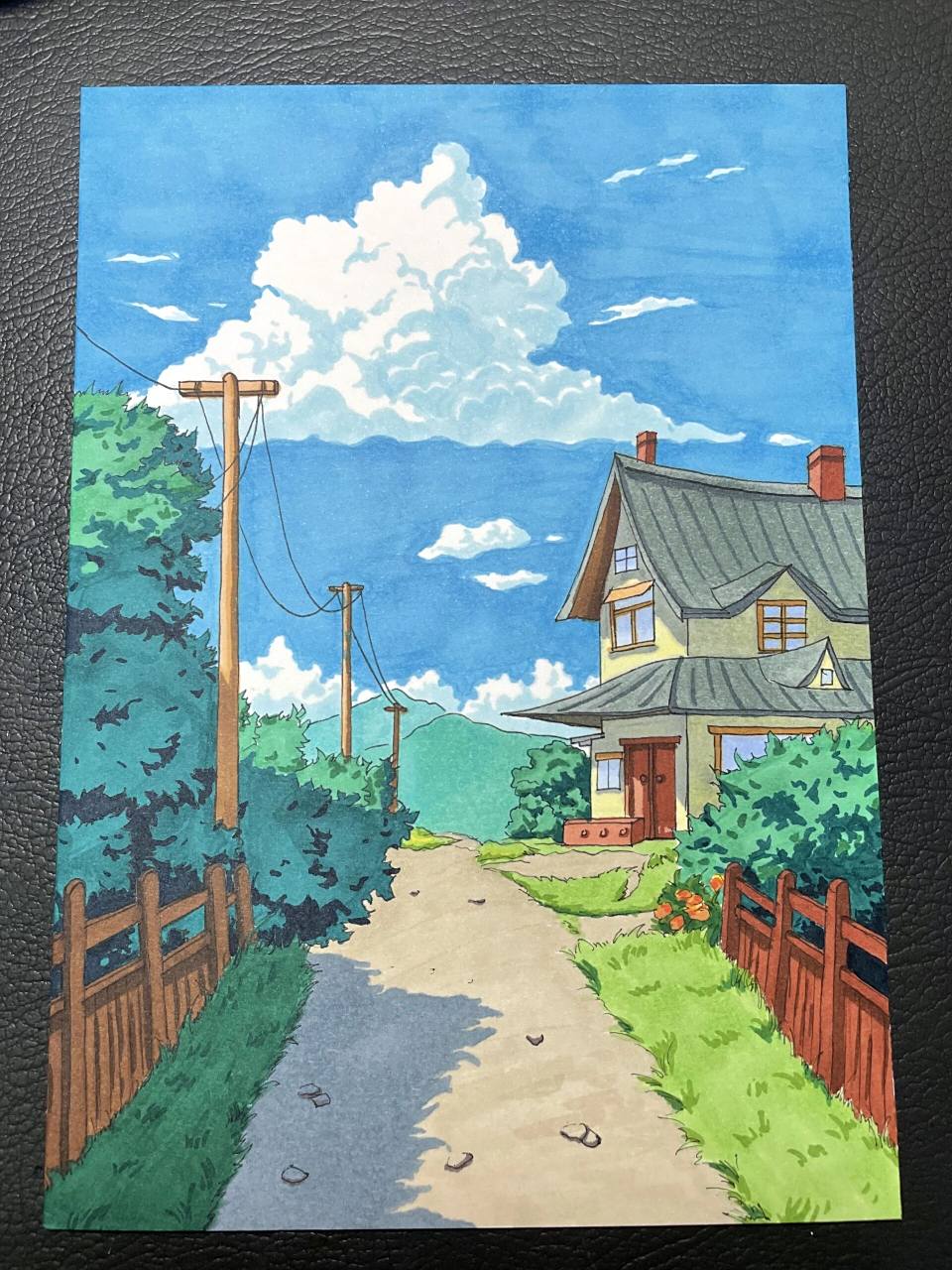 马克笔手绘,风景画 越来越喜欢画云了,简单风景画,治愈风,希望有治愈