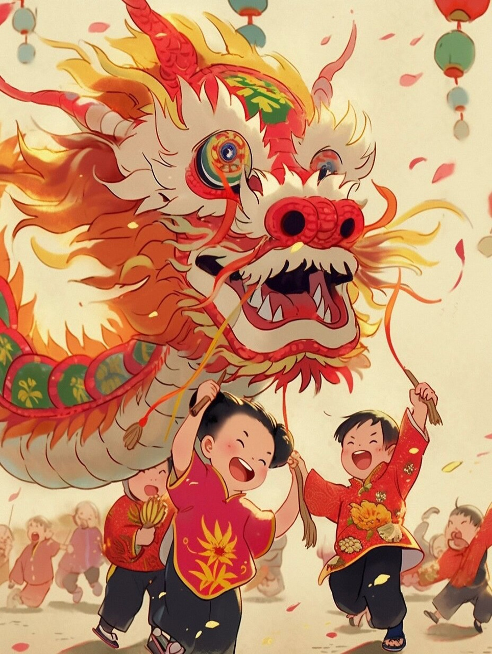 以春节为主题的绘画作品 童趣舞龙,庆新春,舞飞扬0605 祝大家新年