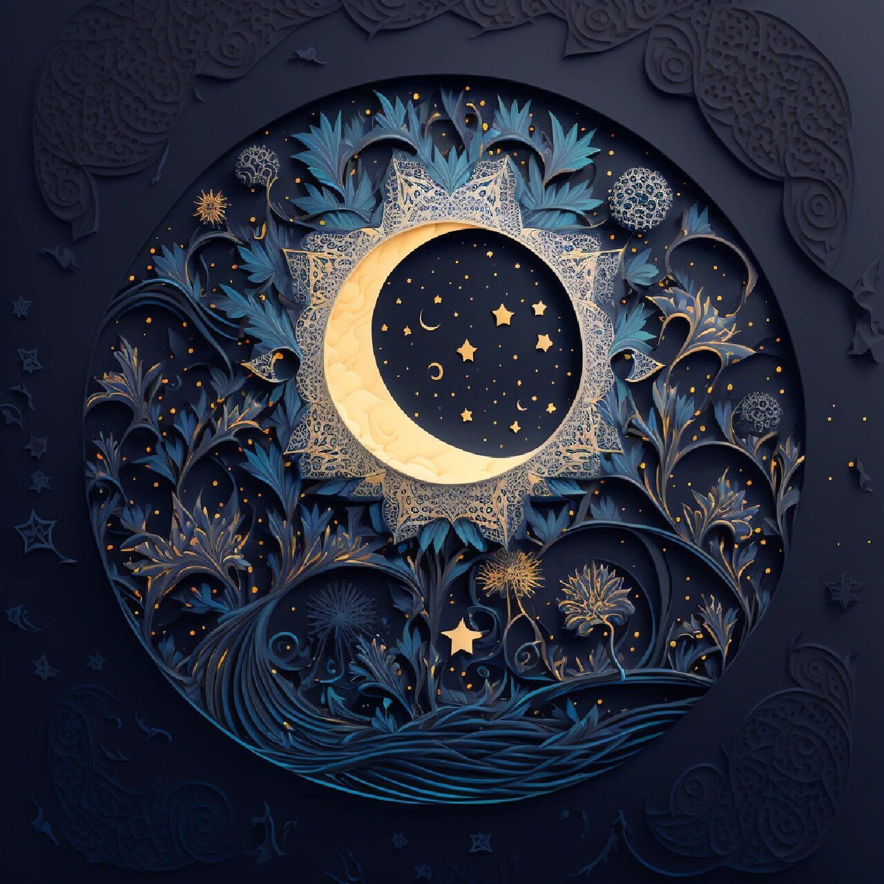手工|剪纸艺术|夜晚 星空 月亮
