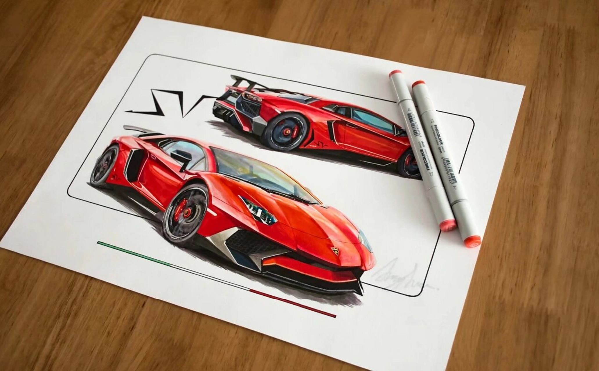 汽车手绘|画一幅兰博基尼大牛sv 工具:法卡勒马克笔,针管笔,铅笔