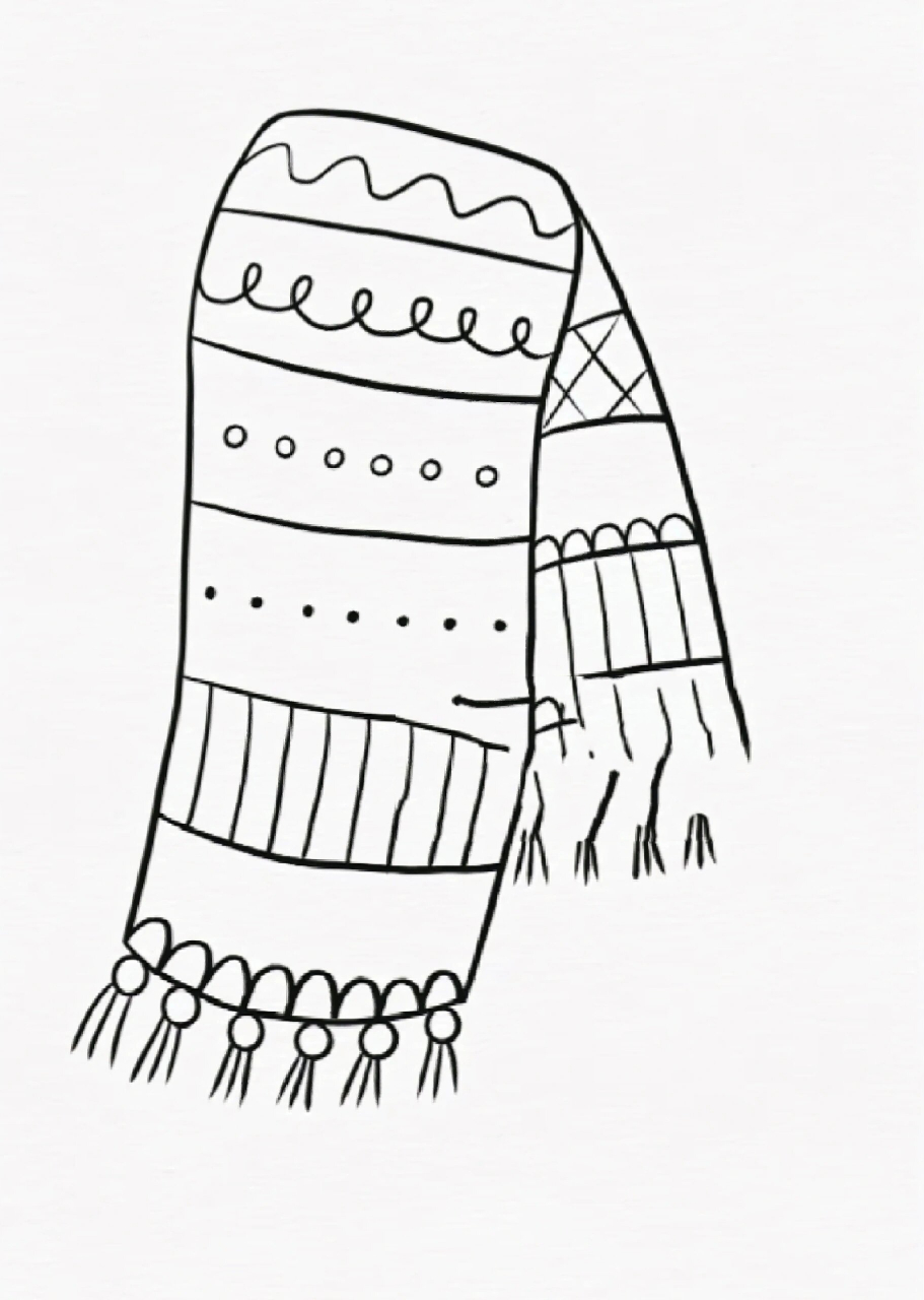 围巾简笔画 涂色 粘贴 可打印 冬天来了,围巾01画起来 可打印出来涂