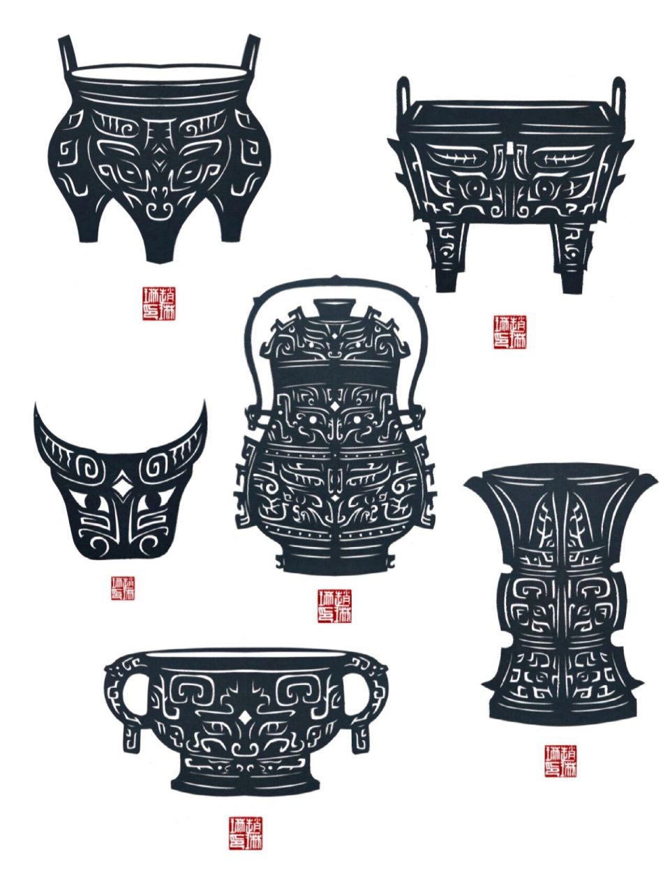 青铜【鼎/簋/尊/鬲/卣】剪纸 传说大禹"收九牧之金,铸九鼎,铸鼎于荆山