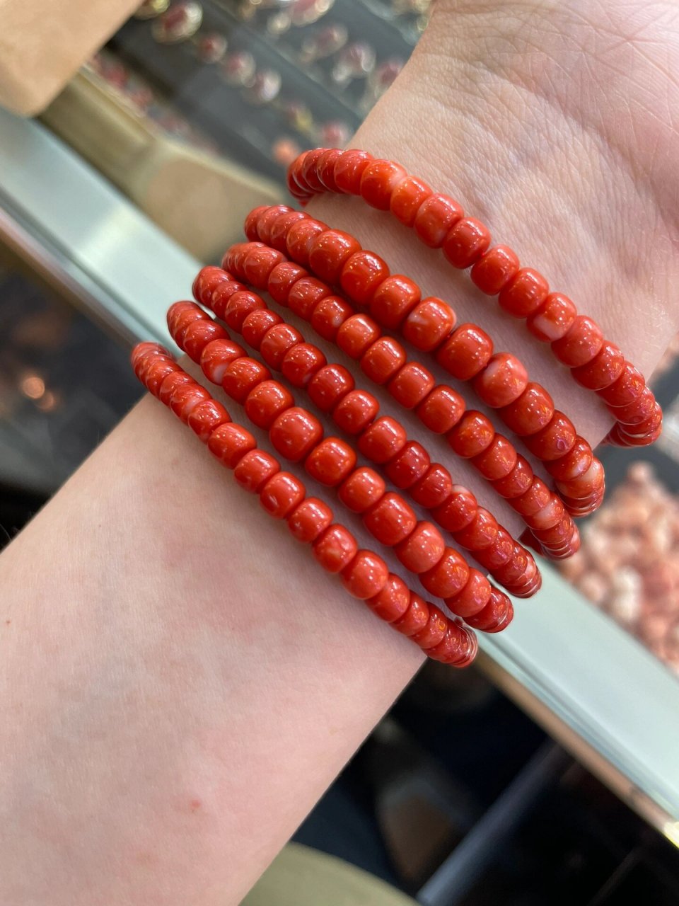 红珊瑚莫莫桶珠手串 直径4-5-6mm小桶珠莫莫红珊瑚手串 diy珠宝配件
