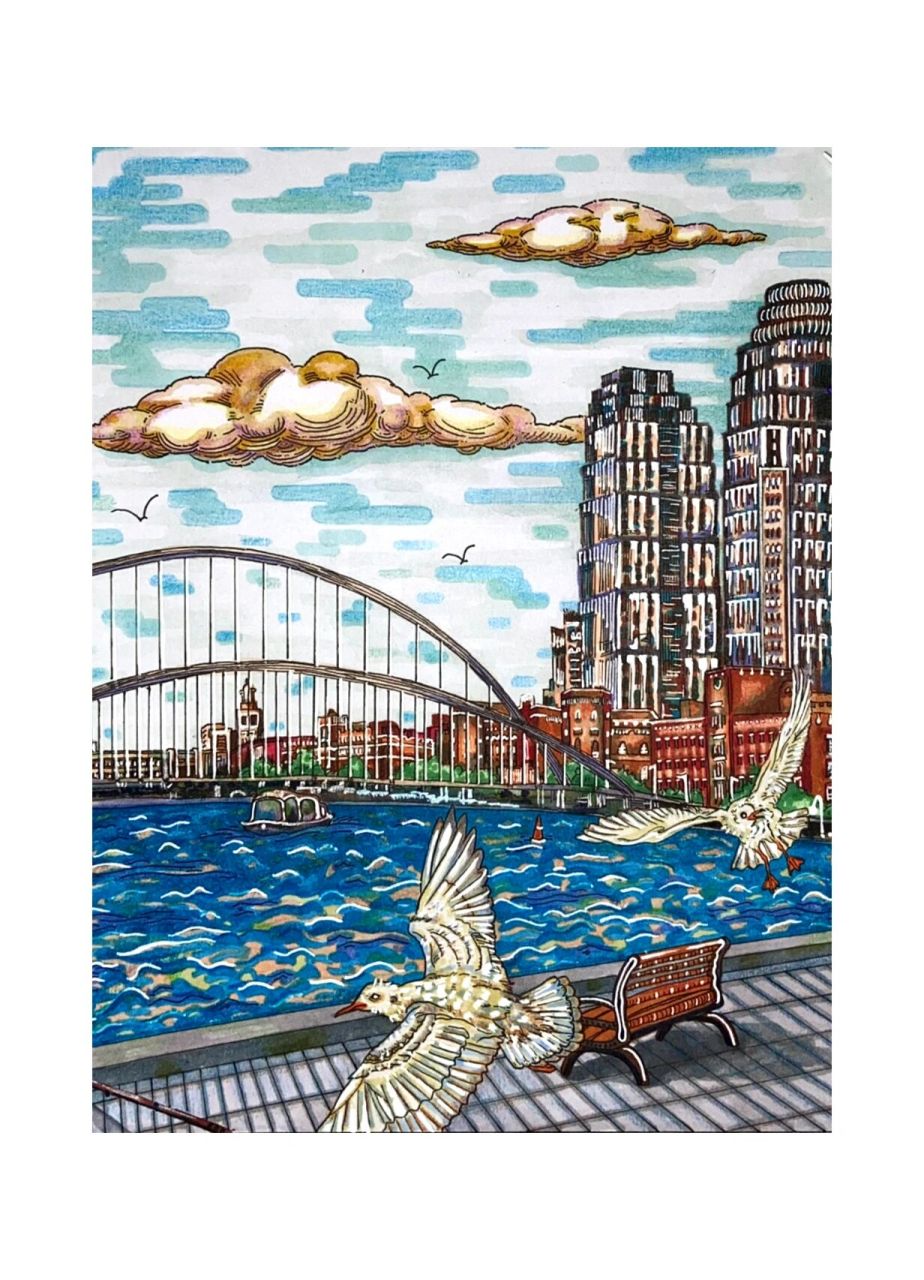 马克笔手绘 天津海河一角