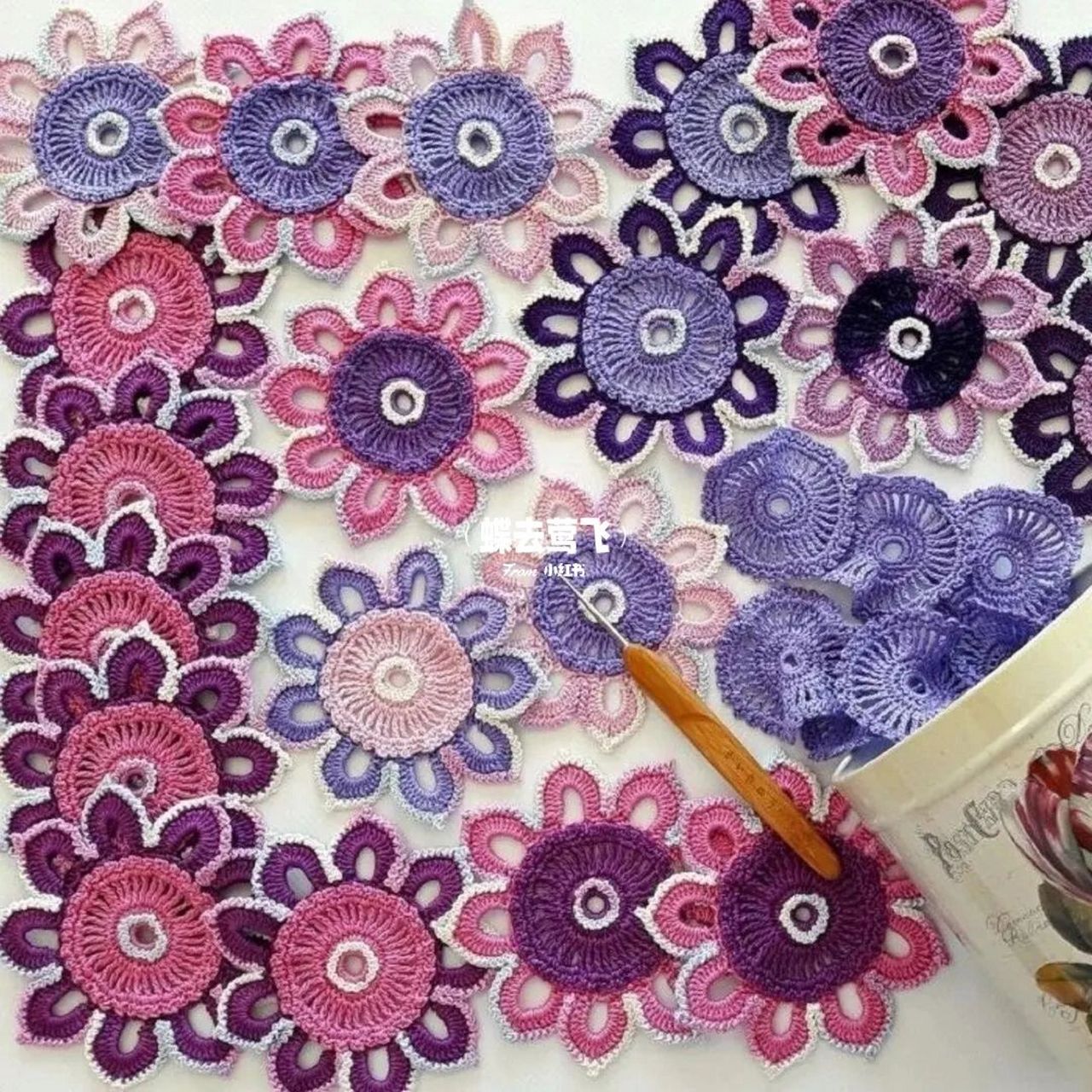 【图解】钩针编织纯色蕾丝爱尔兰钩针小花系列 #编织# #手工编织