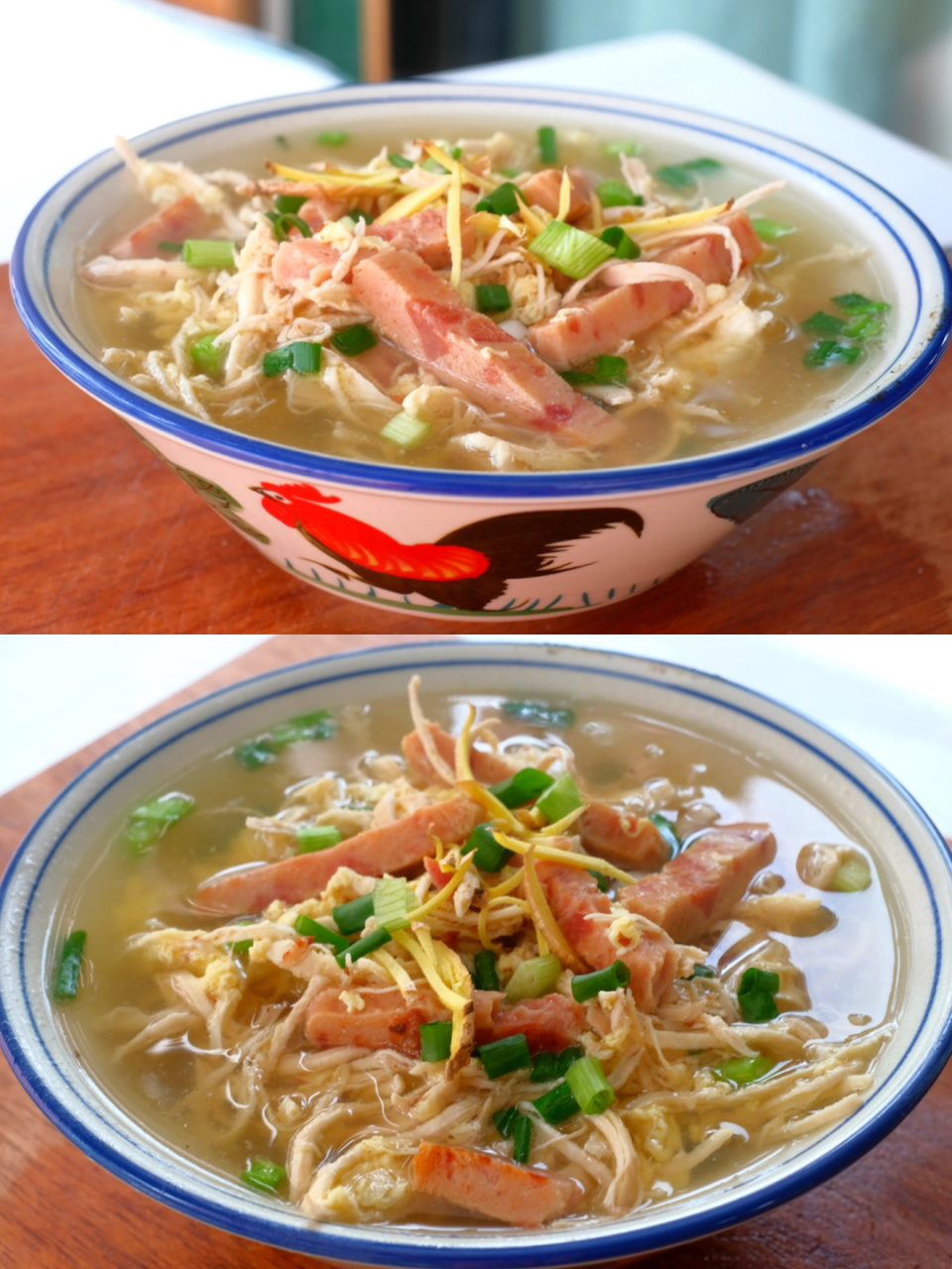 家常减脂快手菜|午餐肉鸡丝汤 92 	 食材:鸡胸肉 午餐肉 鸡蛋 小葱