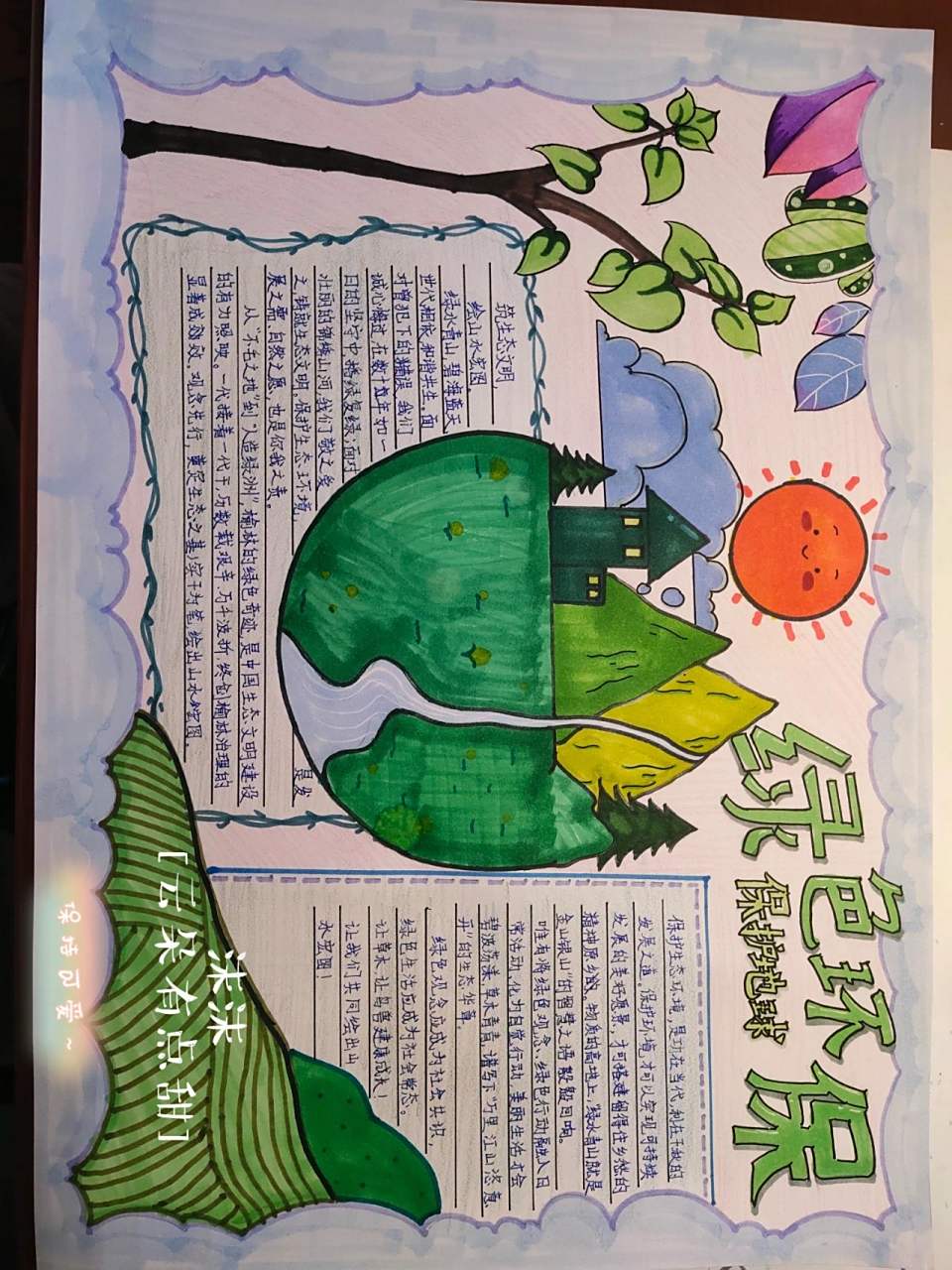 绿色环保保护地球  手抄报 内容:筑生态文明绘山水宏图,绿水青山,碧海