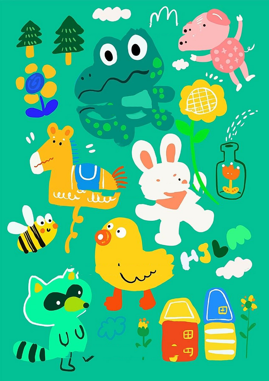 卡通动物乐园 毛巾设计枕头毛毯马桶垫地毯儿童内裤母婴用品雨具玻璃