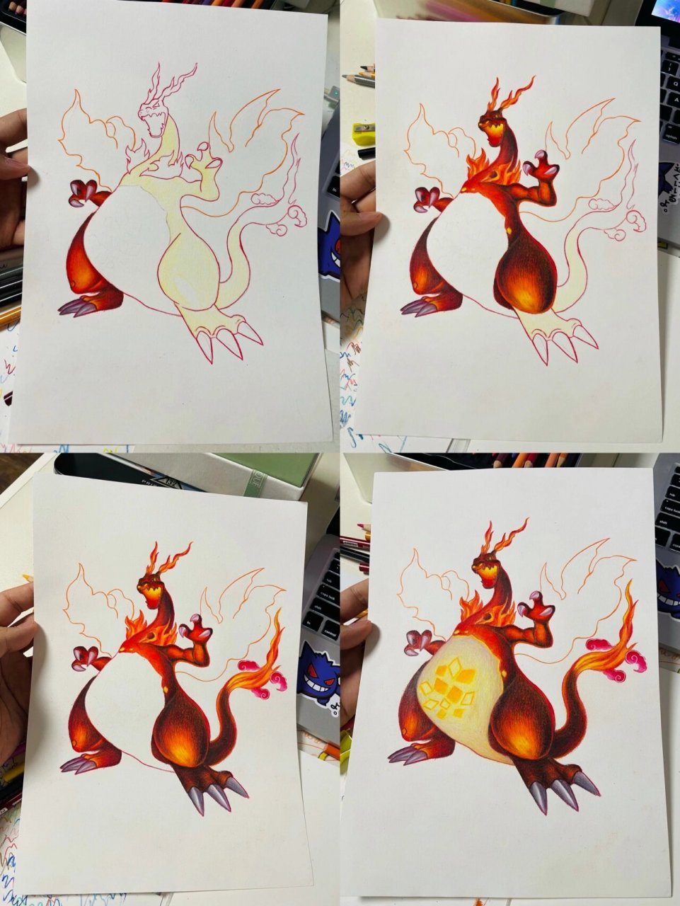 宝可梦手绘|水火对决0615 换了一个上色的风格之后 每一张都要